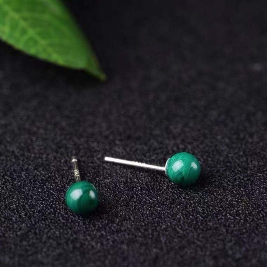 S925 silver natural malachite earrings ear hook crystal jade CB2101312 