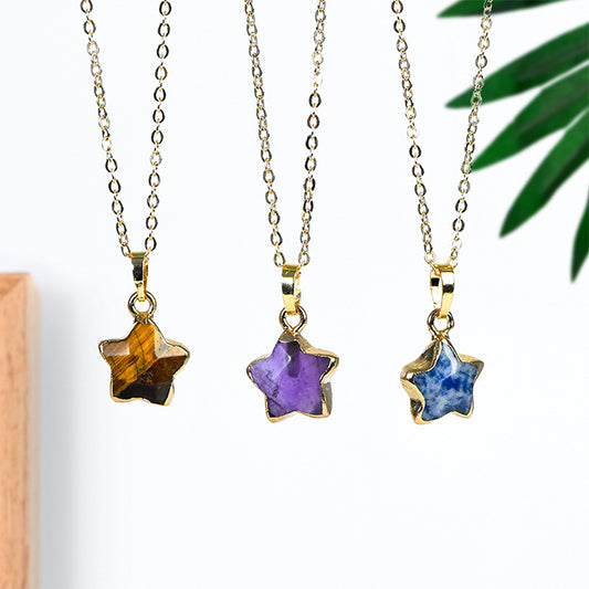 Exquisite natural amethyst star shape gold-plated pendant irregular crystal necklace jewelry accessories 