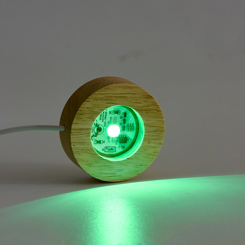 Solid wood luminous crystal ball base LED crystal round wooden USB interface hollow log square lamp holder 