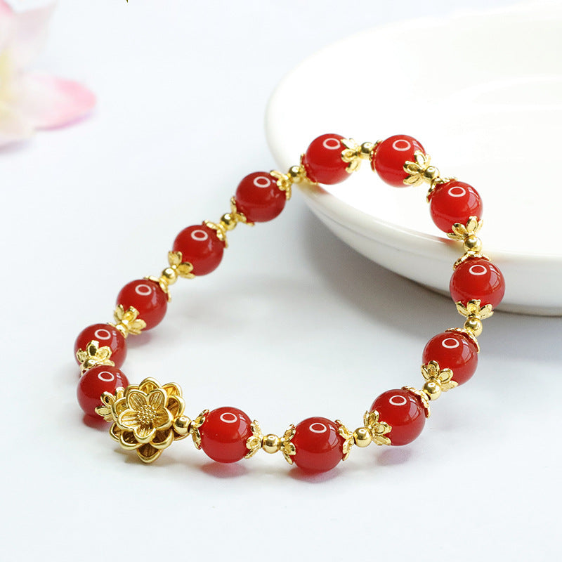 Natural Red Agate Bracelet Lotus Gypsophila Bracelet Women's Crystal Jewelry MN3030704