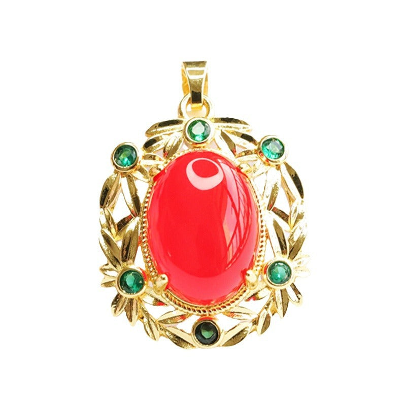 Natural Chrysoprase Wreath Pendant Red Onyx Yellow Chalcedony Necklace Retro MN3110512