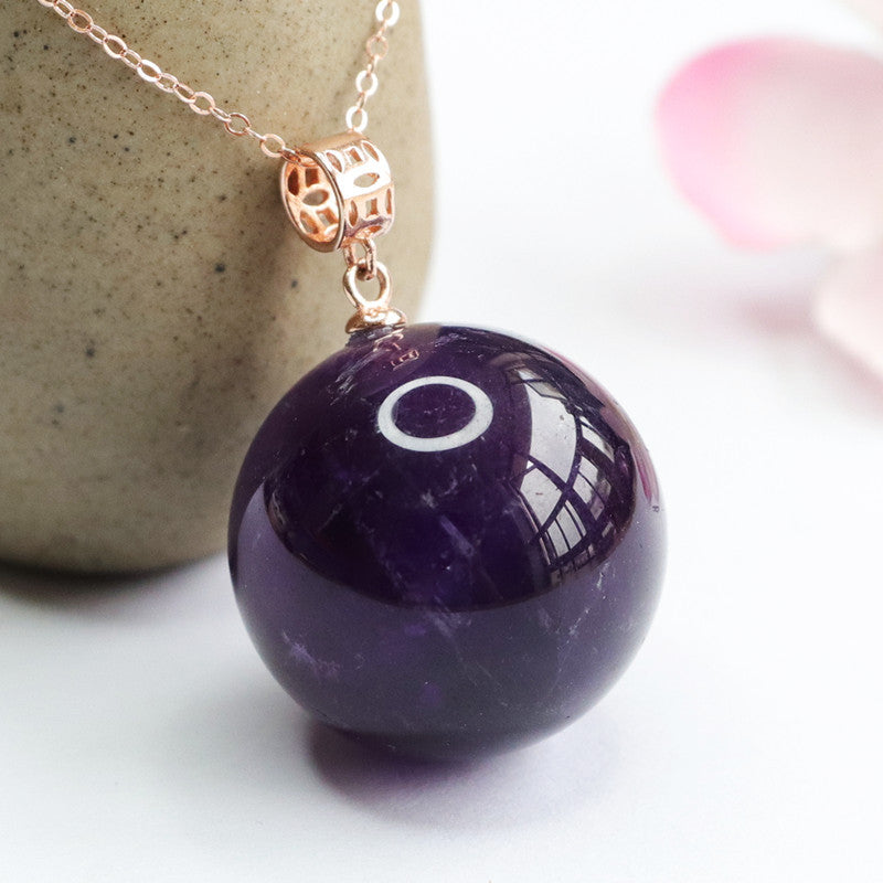 S925 silver set with natural amethyst ball pendant necklace jewelry accessories CB2042520 