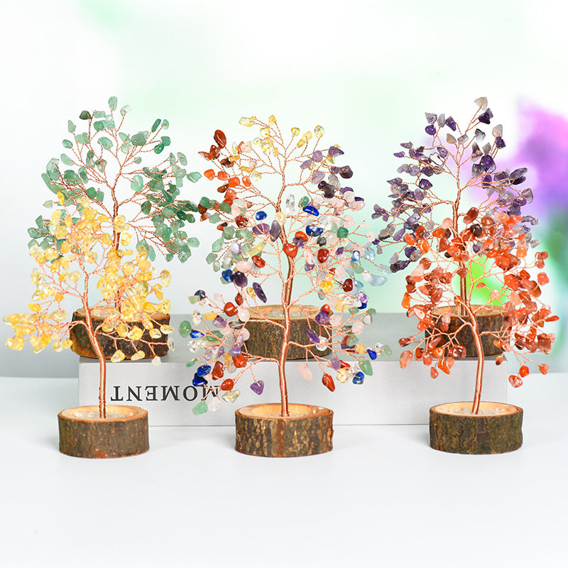 Natural crystal tree gravel solid wood ornaments crystal tree home creative office decoration crafts color modeling base 