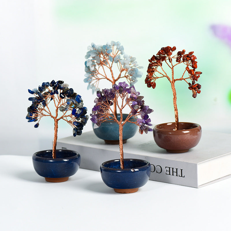 Natural crystal tree gravel ornaments crystal tree home creative office decoration crafts colorful small bowl shape base 