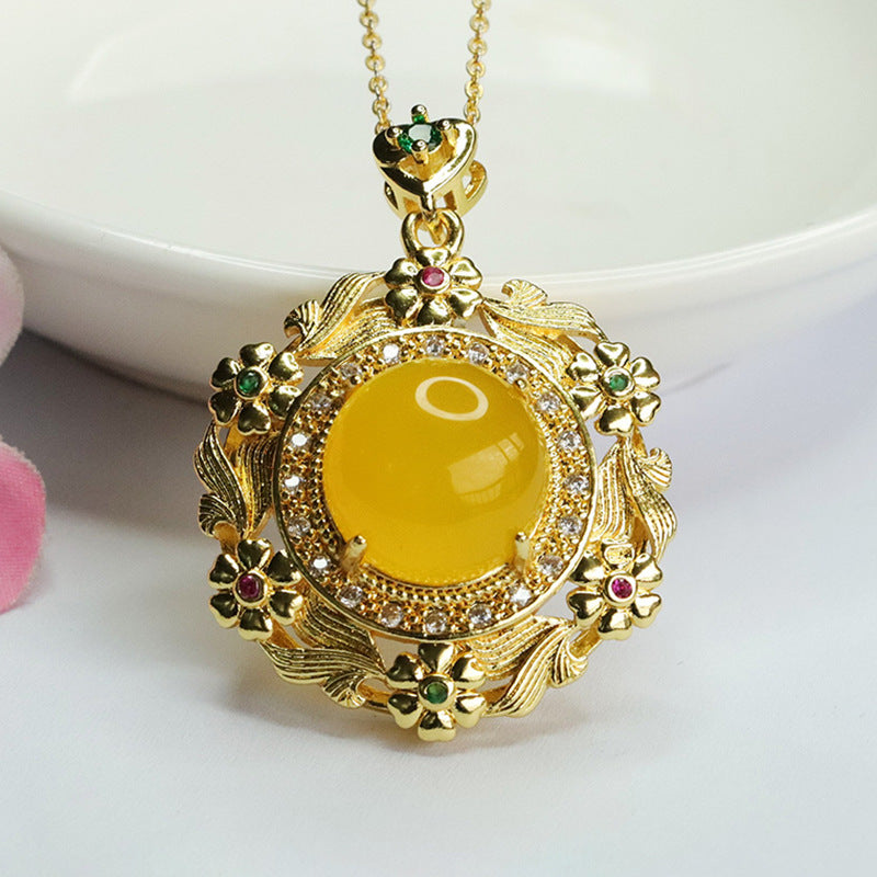 Ice green chalcedony pendant red agate yellow chalcedony necklace for women new Chinese style MN4012304