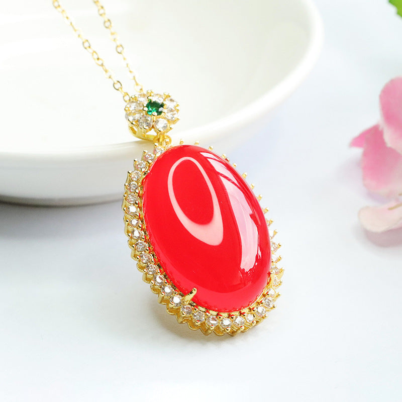 Red agate pendant dove egg chalcedony necklace for women MN3071907