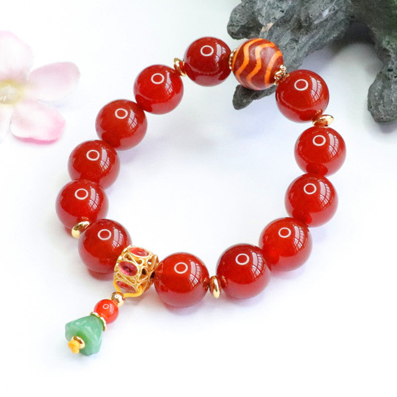 Red Agate Lotus Bracelet Dzi Beads Chalcedony Bracelet Jewelry MN2050503