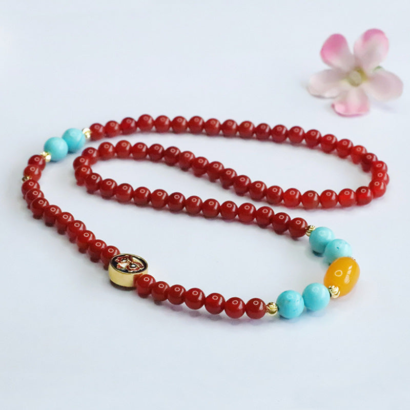 Natural red agate multi-circle bracelet, chalcedony necklace, antique style MN4062902