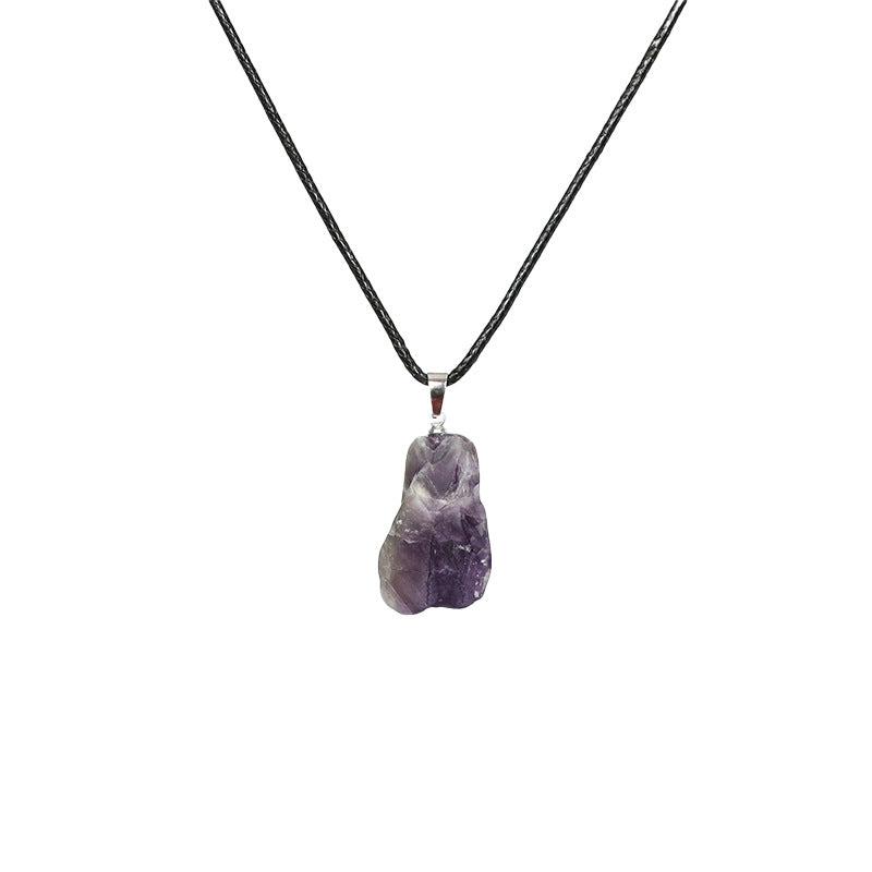 Crystal pendant, amethyst irregular rough stone pendant with leather rope accessories, rose quartz citrine necklace 