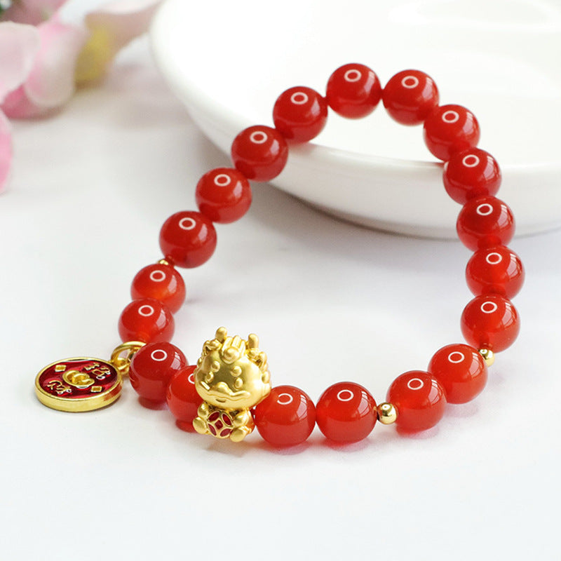 Natural red agate bracelet zodiac year of the dragon bracelet animal year jewelry MN3111606