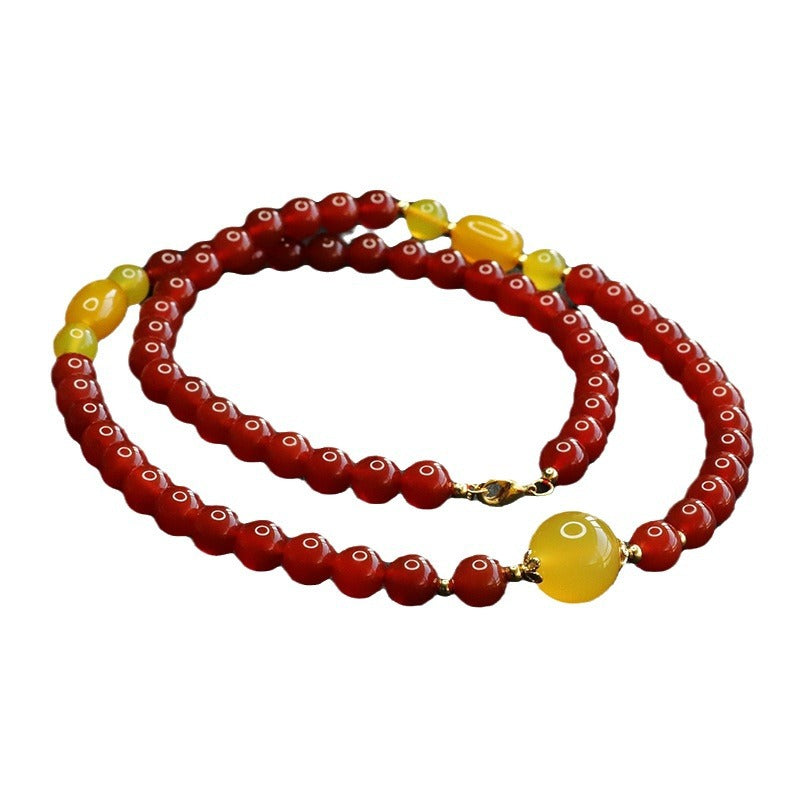 Natural red agate necklace yellow chalcedony passepartout sweater chain ethnic style MN3120608