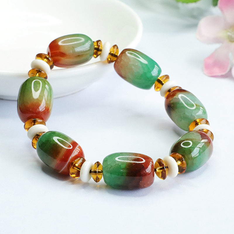 Ice Flower Red and Green Agate Bracelet Pretty Chalcedony Passepartout Bracelet MN3063005 