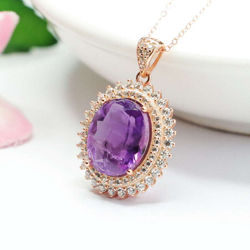 S925 silver inlaid with natural amethyst pendant Brazilian colored treasure jewelry CB2110608 