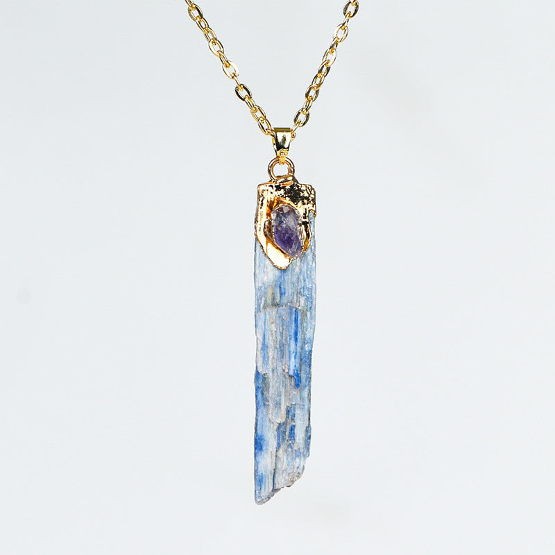 Exquisite and simple natural kyanite rough stone gold-plated pendant irregular crystal necklace jewelry accessories 