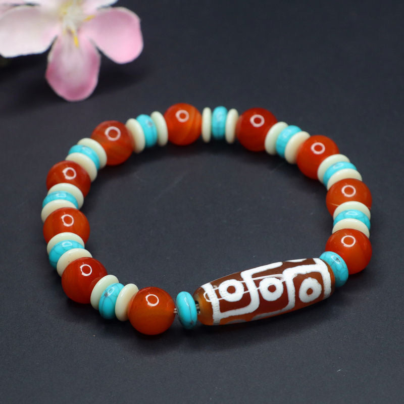 Nine-eye Dzi Bead Bucket Beads Red Agate Bracelet Chalcedony Bracelet MN1122558