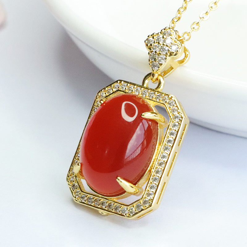 Red Agate Square Pendant Pigeon Egg Chrysoprase Necklace MN3072003