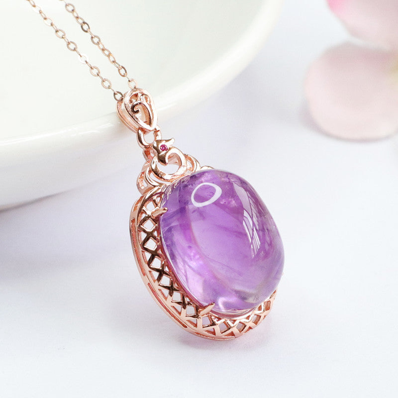 S925 silver set with natural amethyst pigeon egg pendant mesh jewelry CB2041409 