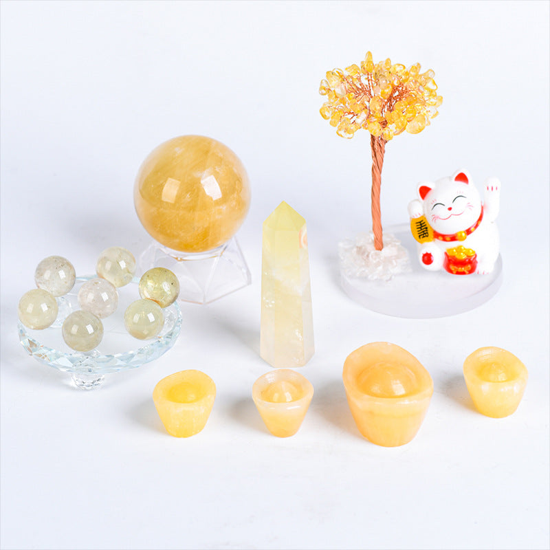 Natural citrine box gift combination lucky cat crystal ball seven-star array crystal ball engraving piece ingot combination 