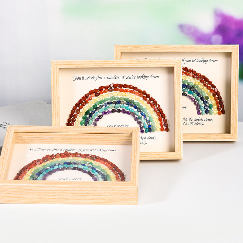 Rainbow raw stone crystal gravel photo frame table setting new tree house picture frame home festive ornament gift 