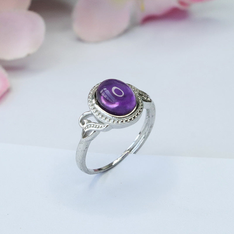 Natural Amethyst Ring Purple Colorful Jewelry Ring Retro Jewelry CB3092905 