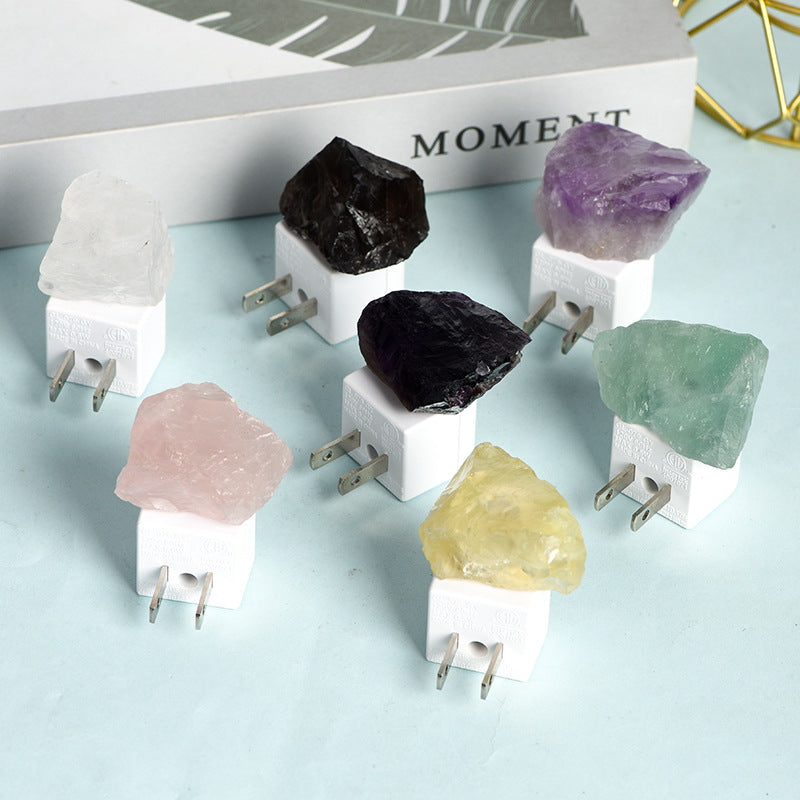 Natural raw stone transparent crystal induction shining night light street stall night market gift green aventurine citrine style