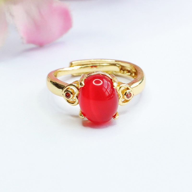 Natural chrysoprase ring pigeon blood red agate ring ethnic style MN3110501