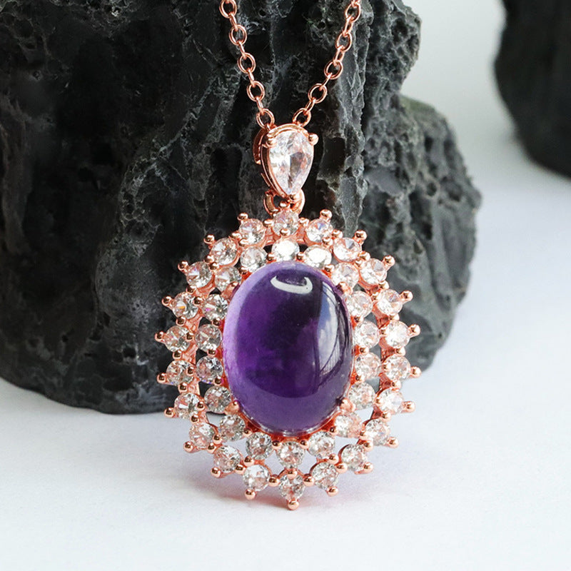 Natural Amethyst Pendant Purple Gemstone Necklace Women's Fashion Jewelry CB3082908 