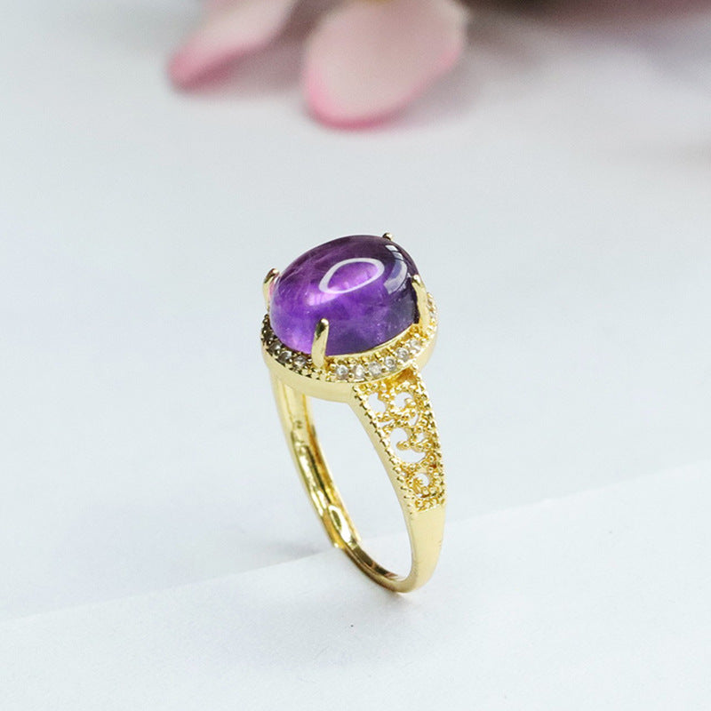 Natural Amethyst Ring Purple Gemstone Ring Women's Jewelry CB3082906 