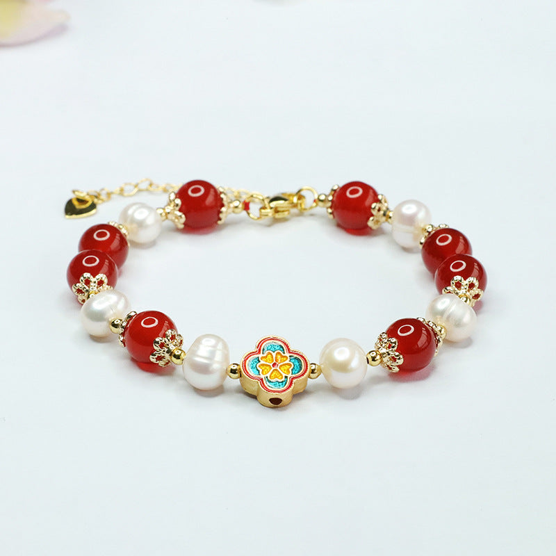 Natural freshwater pearl bracelet red agate four-leaf clover bracelet for women ZZ3032903