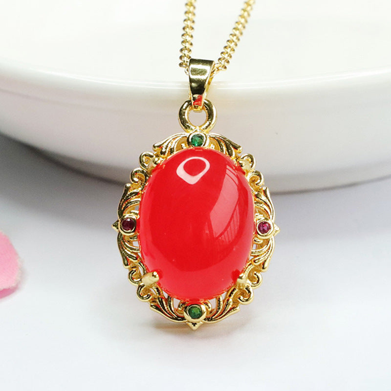 Ice green chalcedony pendant red agate necklace ethnic style MN4012609