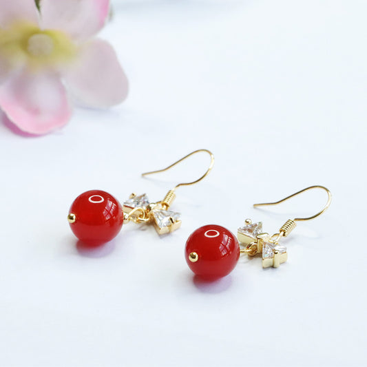 Natural red agate ear hooks chalcedony earrings earrings jewelry supply MN2100301