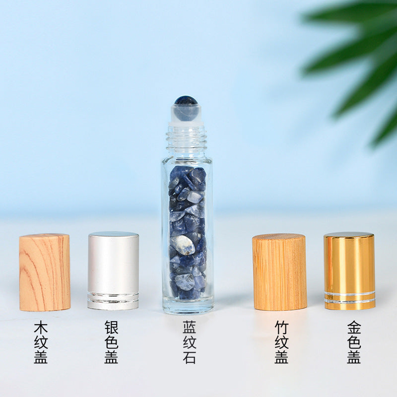 Manufacturer's hot-selling spot 10ml wood grain cap essential oil rolling ball bottle perfume bottle crystal gravel jade rolling ball bottle 