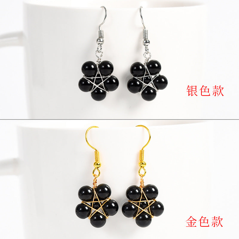 Natural crystal raw stone round beads flower jade earrings hand-wound hot-selling jewelry 