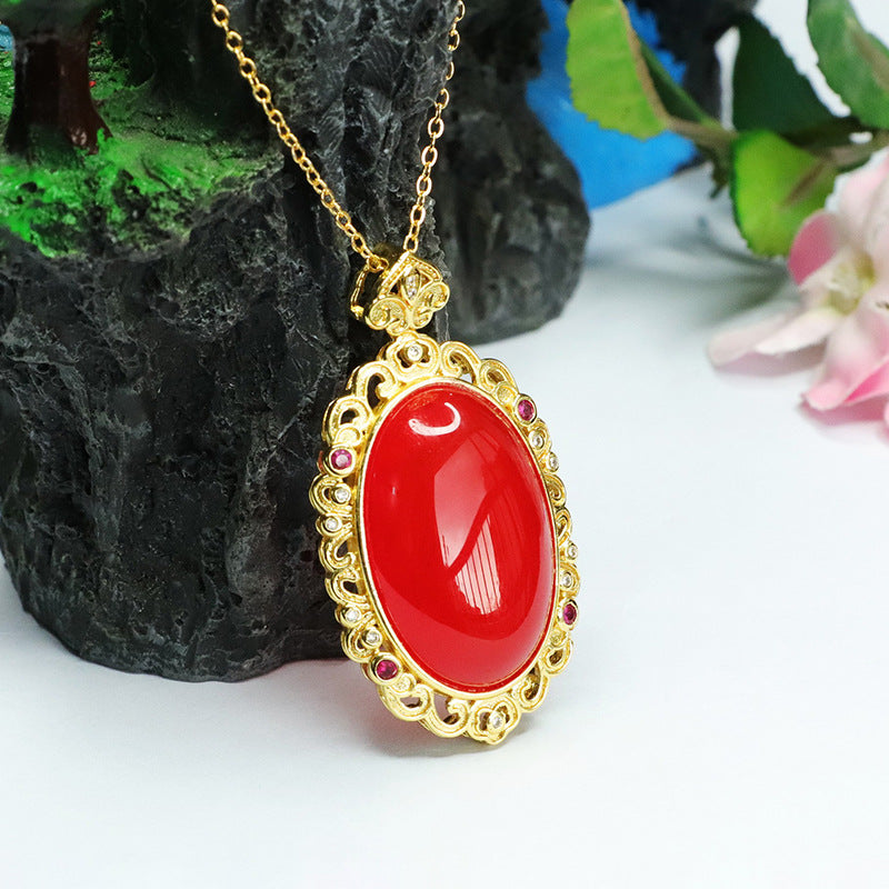 Ice pigeon blood red agate pendant pigeon egg chalcedony necklace MN3060403