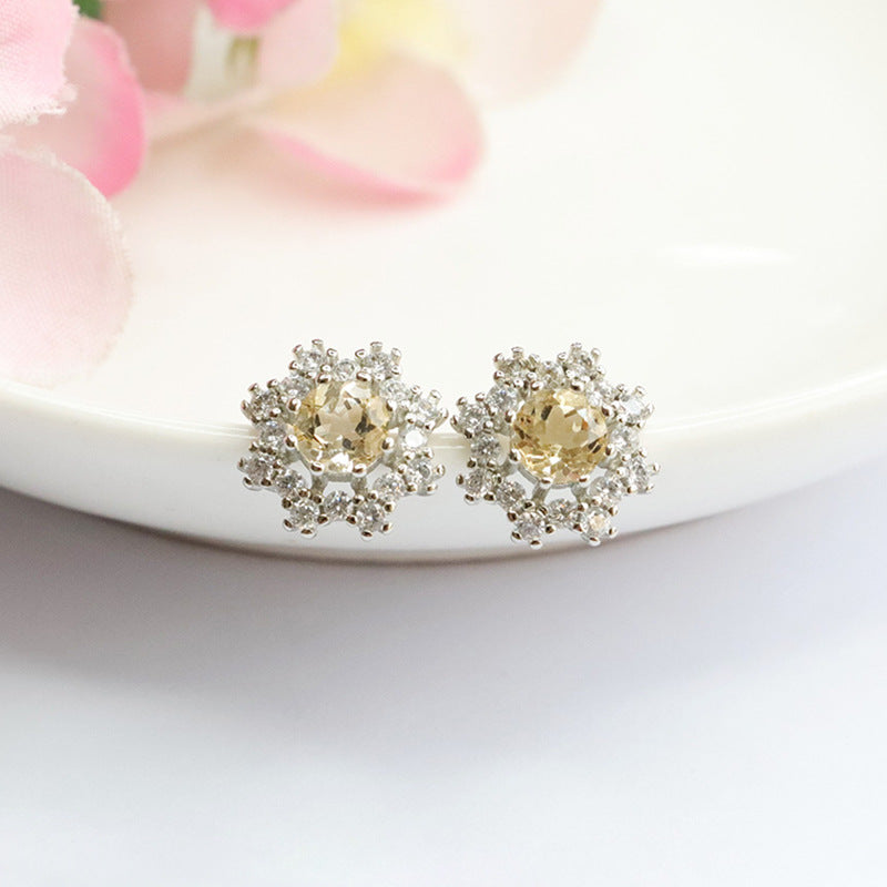 Natural Citrine Snowflake Earrings S925 Silver Needle Colorful Treasure Earrings Jewelry CB3110305 