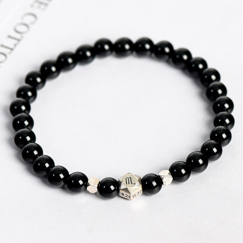 Natural Obsidian Twelve Constellations Planet Bead Bracelet Obsidian Space Bracelet Couple Style Finger Wrap Soft Bracelet 