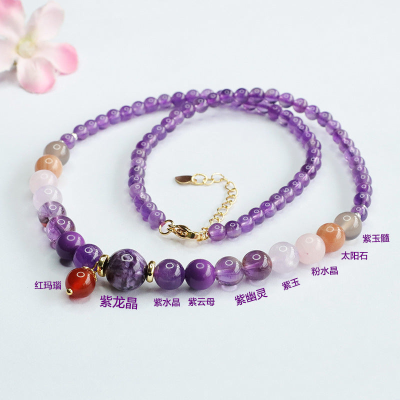 Natural nine purple Lihuo multi-treasure crystal necklace hanging chain CB4022401 