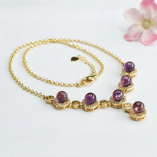 Natural Amethyst Necklace Purple Color Treasure Set Chain Light Luxury Jewelry CB4040503 