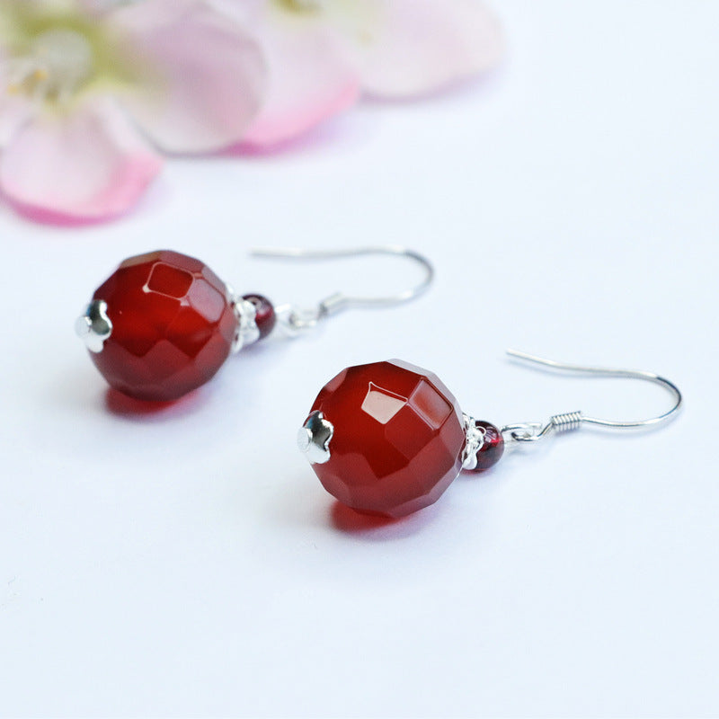 Customized acacia earrings S925 silver natural red agate ear hook chalcedony MN1122602