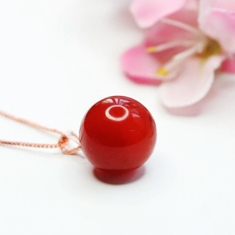 S925 silver inlaid with natural red agate ball pendant chalcedony jewelry MN1122549