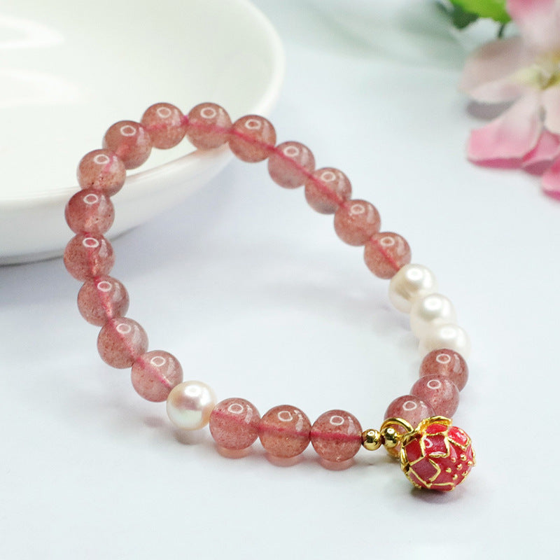 Natural strawberry crystal bracelet red strawberry pearl lotus bracelet for women CB3071803 