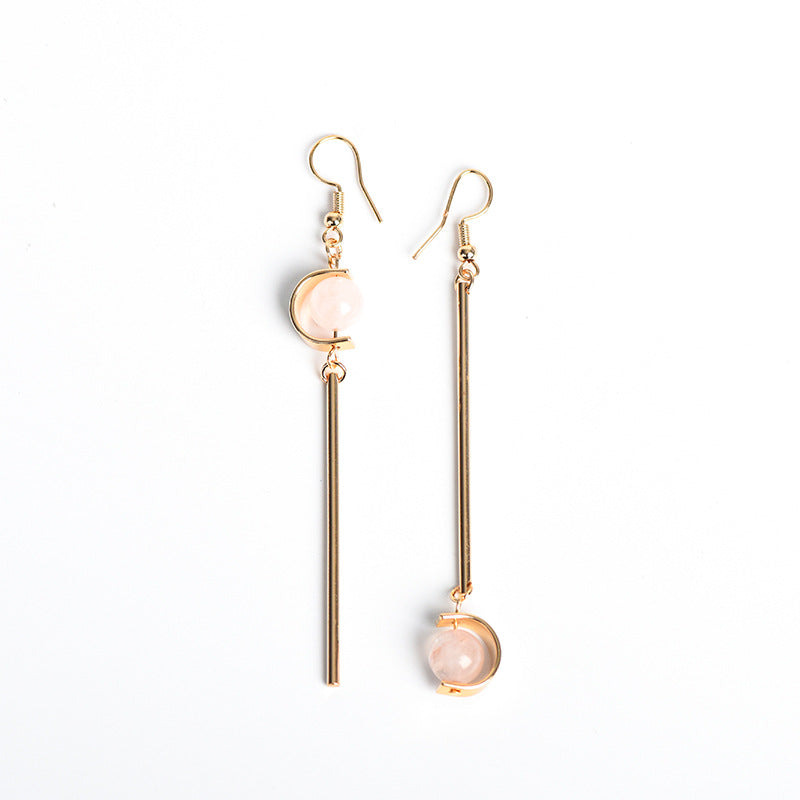 Jewelry natural crystal round beads lollipop-shaped earrings European and American creative simple and atmospheric handmade earrings 