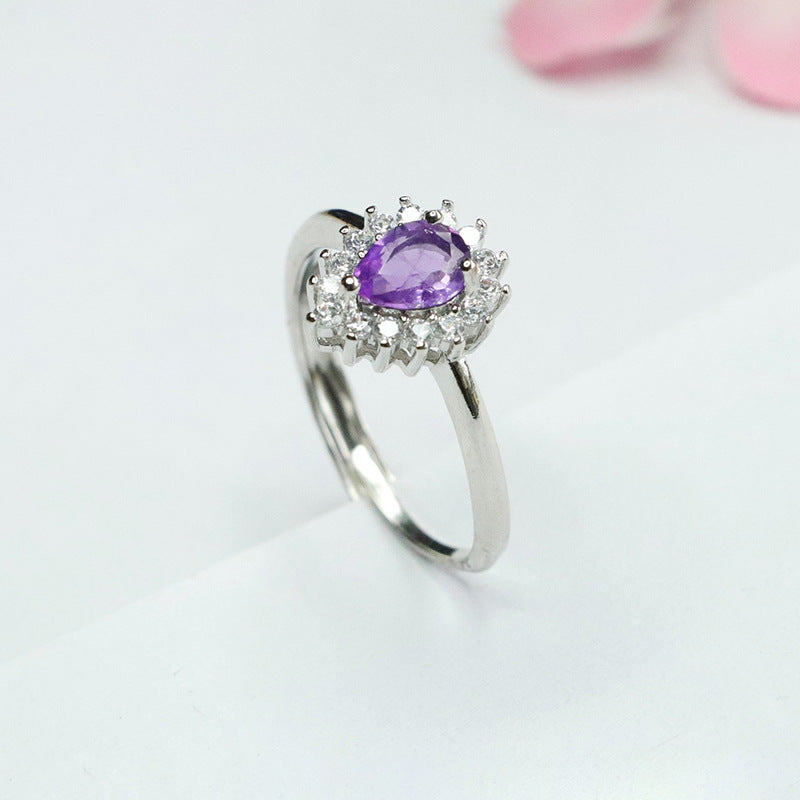 Natural Amethyst Water Drop Ring Purple Colorful Jewel Ring CB4041802 