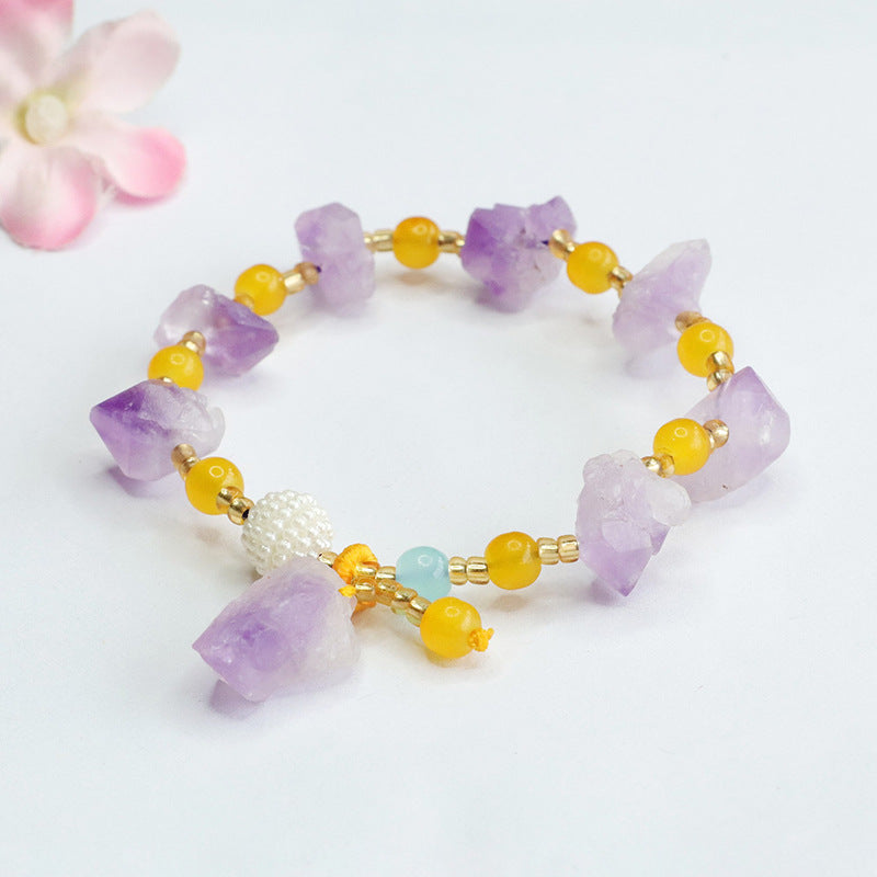 Natural Amethyst Bracelet Colored Stone Raw Stone Bracelet Nine Purple Lihuo CB4033102 