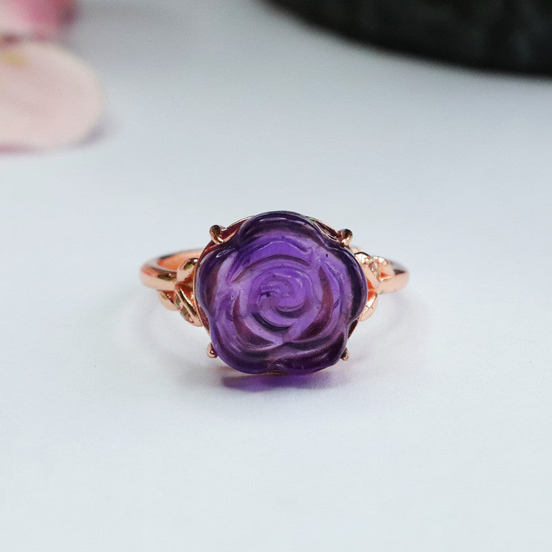 S925 silver inlaid natural amethyst ring rose jewelry CB2092007 