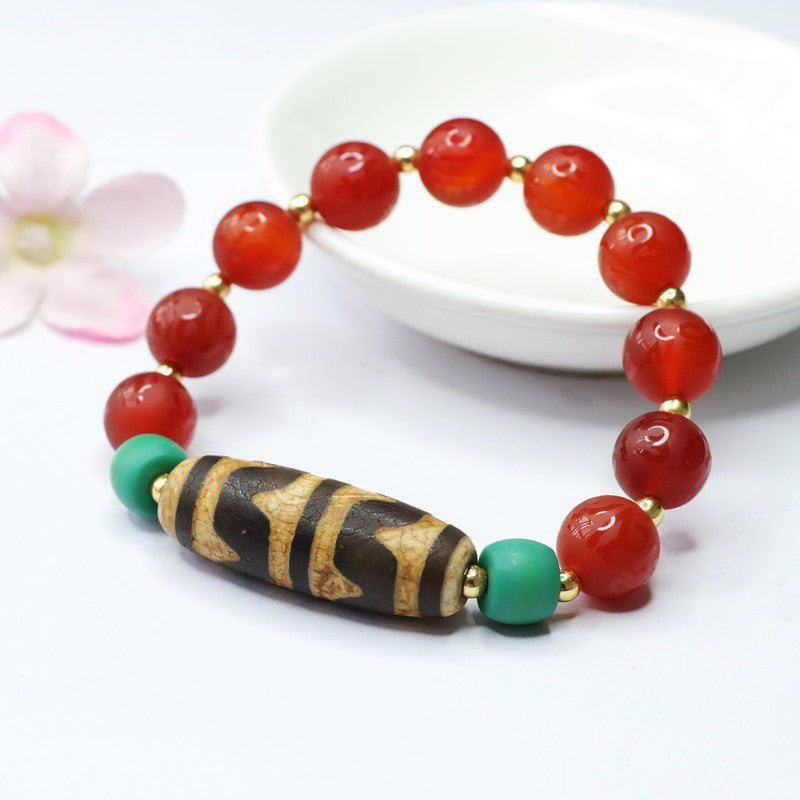 Natural Tiger Tooth Dzi Beads Red Agate Six-Word Mantra Bracelet Chalcedony MN2032203