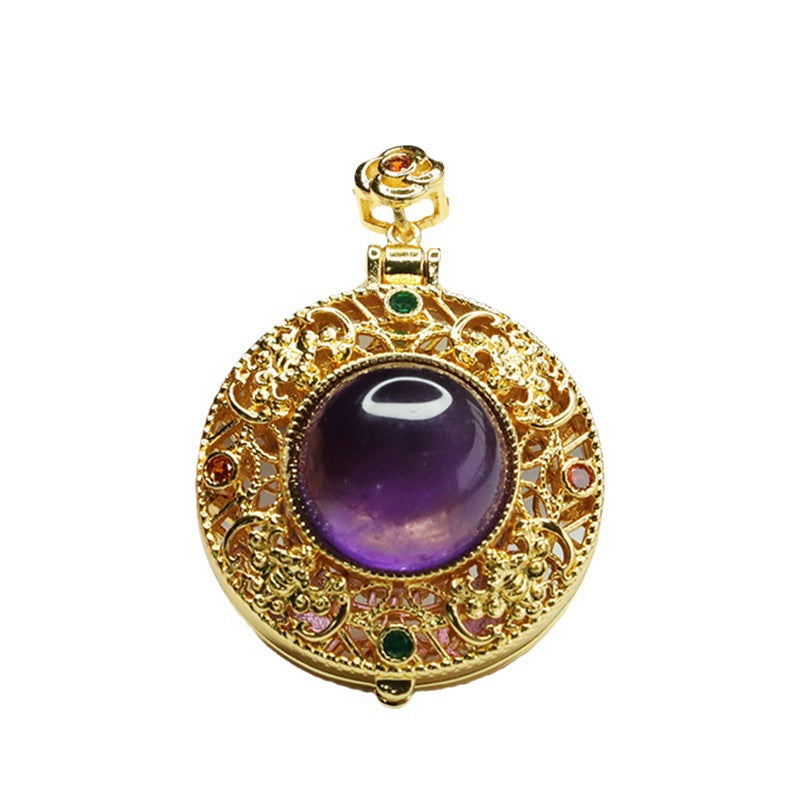 Natural Amethyst Pendant Purple Gem Sachet Openable Necklace CB3091005 