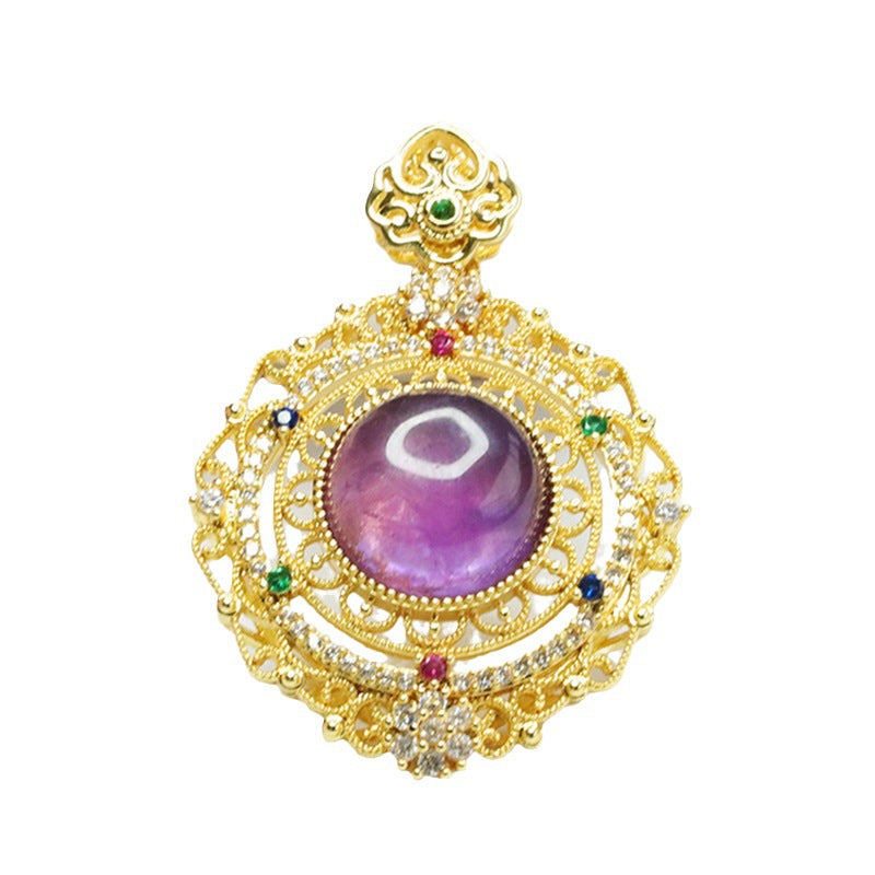 Natural Amethyst Pendant Purple Gemstone Baroque Retro Necklace for Women CB3091006 