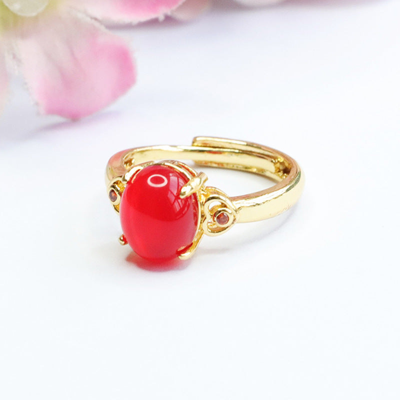 Natural chrysoprase ring pigeon blood red agate ring ethnic style MN3110501