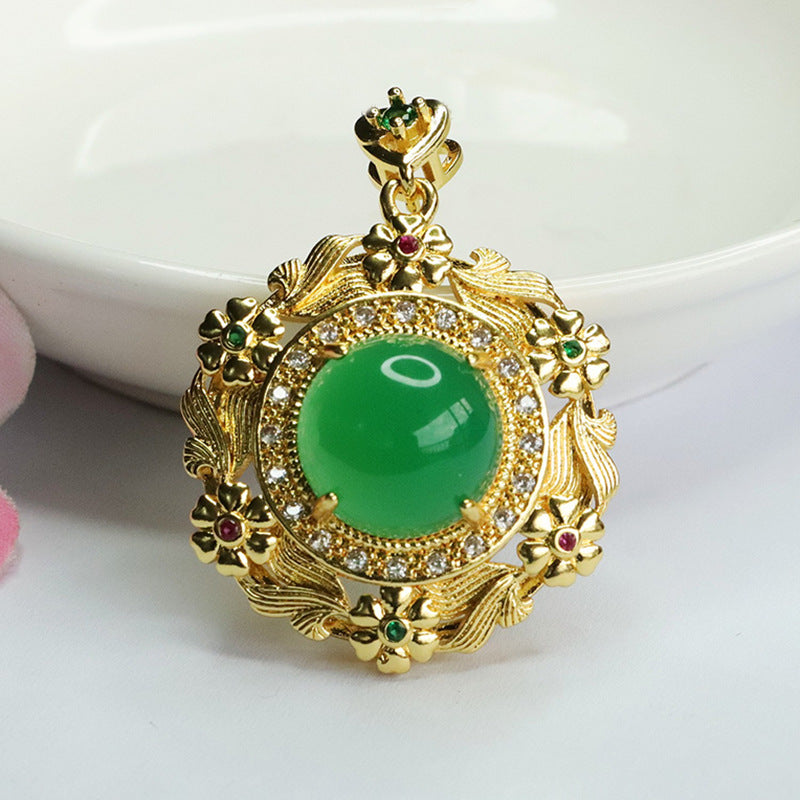 Ice green chalcedony pendant red agate yellow chalcedony necklace for women new Chinese style MN4012304